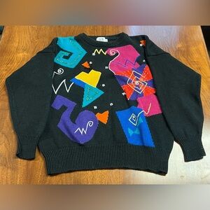 Vtg 90s Santoria Geometric Rhinestone Beaded Pullover Sweater Sz Large Petite